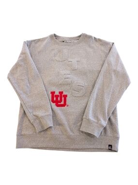 Gray Crewneck Sweatshirt with Red Interlocking 'UofU' Logo
